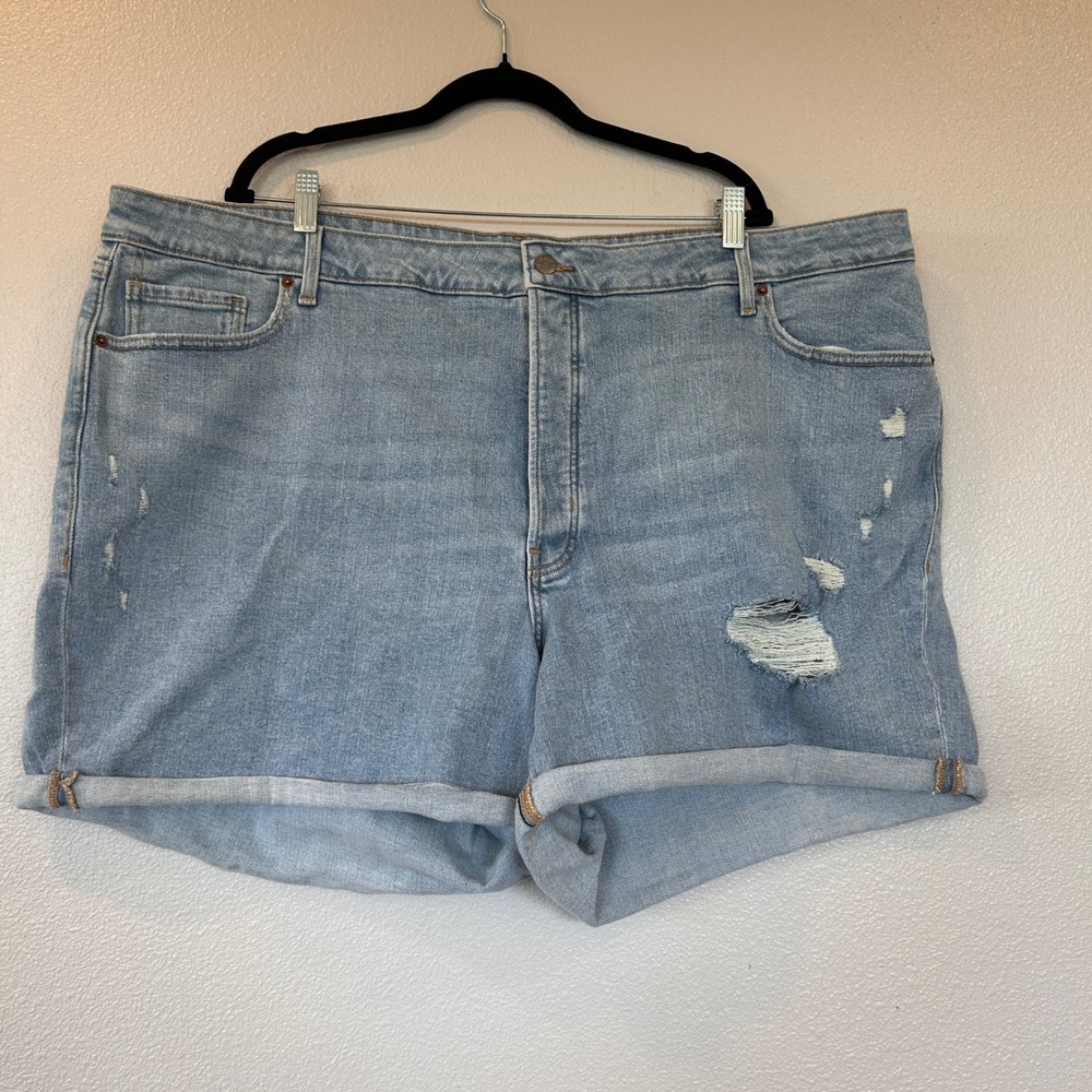 Old Navy Womens O.G.‎ Straight High Rise Distressed Denim Shorts Light Wash 26